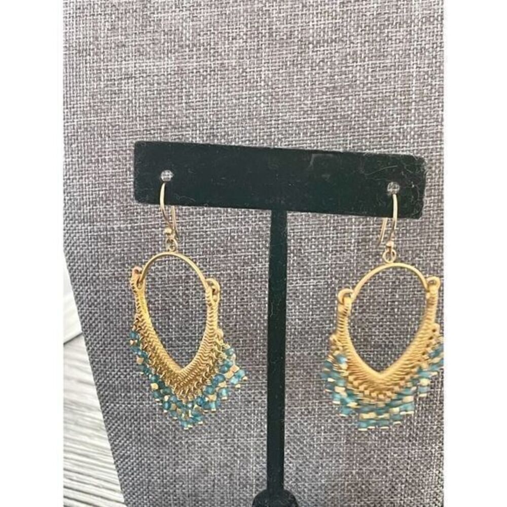 Fashion Ladies Gold-tone Beaded Tear Drop Chandelier Earrings